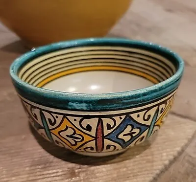 Multicolored Moroccan Painted Pottery 5 Inch Signed  Bowl • $9.99