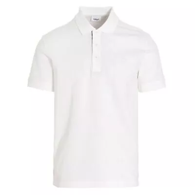 NWT! BURBERRY Men's White Pique Cotton Polo Shirt Tartan Collar Authentic S-XXL • $300