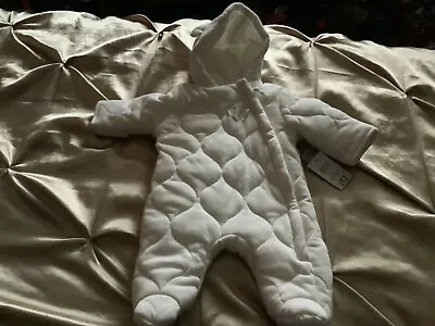 BNWT George Baby Cream Quilted All In One Pramsuit Jacket First Size Up To 9lbs • £3.95