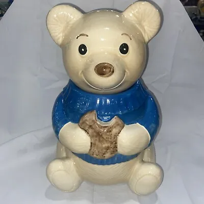 Metlox Sitting Teddy Bear With Blue Sweater Cookie Jar • $45