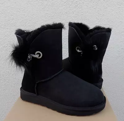 Ugg Black Irina Bling Bailey Pom Suede/ Sheepskin Boots Women Us 11/ Eur 42 Nib • $139.95