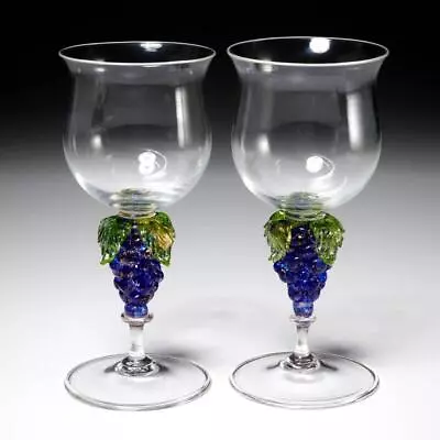 Vintage Handblown Murano Grape Wine Glasses 2pc Lot Pair • $120