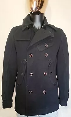 Diesel Black Long Sleeve Denim Coat With Leather Accents Size M • $350