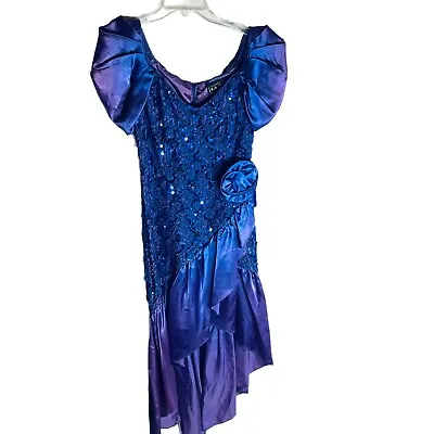 Vintage Purple Ombre Lace Sequin Gown Saloon Madame Costume Size 11/12 LA Glow • $24.88