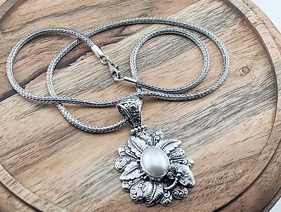 Handcrafted 925 Sterling Silver And Mabe Pearl Floral Necklace • $115