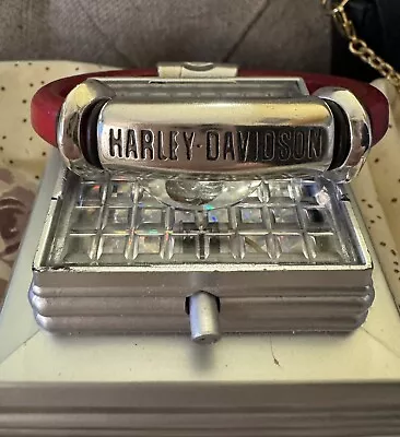 Vintage Harley-Davidson Silver And Red Leather Wrist Band Bracelet Snap Closure • $75
