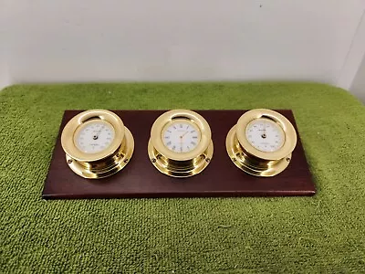 VINTAGE BULOVA Small Nautical Weather Station Desk Clock Hygrometer Temp Brass • $49.99