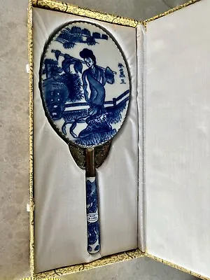 Vintage Chinese Porcelain Hand Held Mirror ~ Chinoiserie Original Box • $28