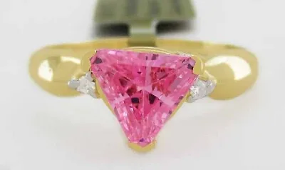 LAB CREATED 1.75 Cts PINK SAPPHIRE & GENUINE DIAMONDS RING 10K YELLOW GOLD - NWT • $175.67