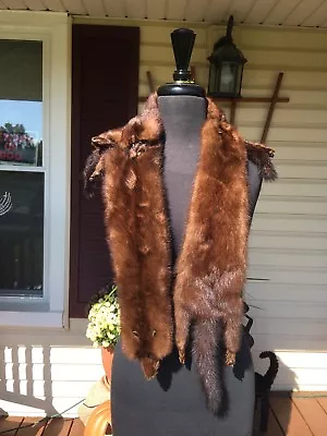 Women's Vintage Genuine 3 Mink Pelts Dark Brown Fur Scarf Fantastic Condition • $30