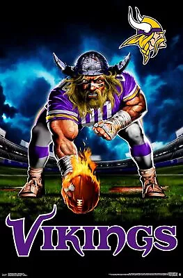 Minnesota Vikings FEROCIOUS FOOTBALL NFL Football Theme Art 22x34 Wall POSTER • $13.49