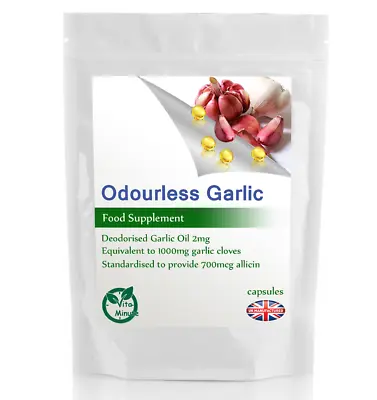 Odourless Garlic Extract | Natural Antibiotic Antioxidant | 60 X 1000mg Capsules • £3.99