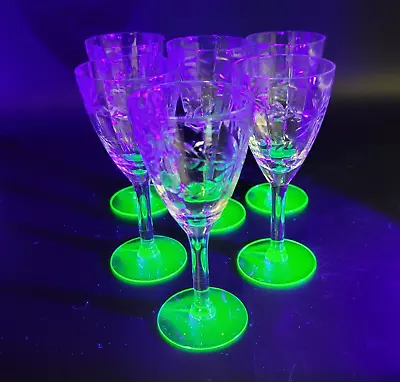 Vintage Etched Uranium Stemmed Cordial Glasses • $7.50