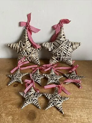 Grey Natural Wicker Rustic Wooden Christmas Star Decoration Bundle Of 8 • £10.99