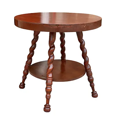 Antique Victorian Carved Mahogany Barley Twist Round Parlor Table • $450