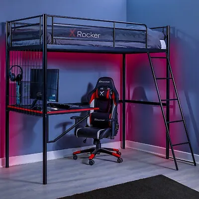 X ROCKER Icarus XL Single High Sleeper Bunk Bed Gaming Bed 3ft Loft Bed And Desk • £305.99