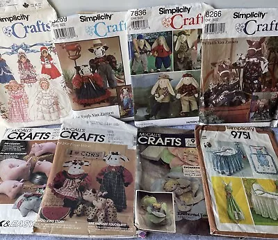 Craft Patterns McCalls Simplicity Cows Pigs Rabbits Doll Clothes 8 Unchecked • $15.56