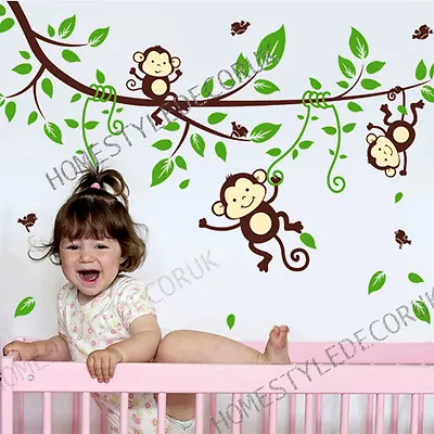£7.99 • Buy Jungle Monkey Tree Animals Wall Stickers Art Decal Baby Nursery Home Decor Kids