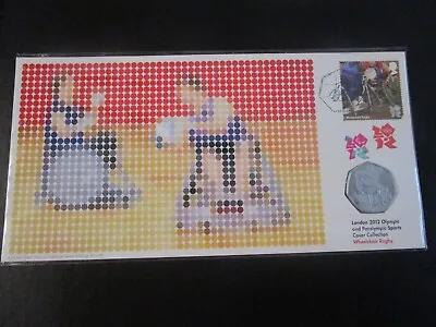 2012  Olympics RARE 50P BU COIN AND STAMP COVER FDC PNC -  Wheelchair Rugby . • £16.99