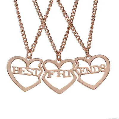 3PCS Best Friends Love Heart Necklace Pendant BFF Rosegold Friendship Girls Gift • $9.99