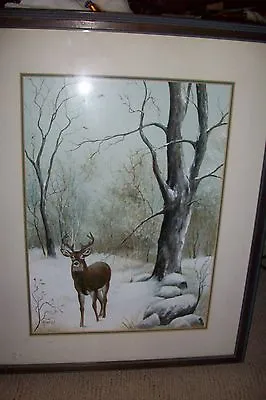 Old Painting-Winter Wildlife BUCK/STAG RARE Oil HIGGINS 1980 Ohio Listed Artist$ • $295