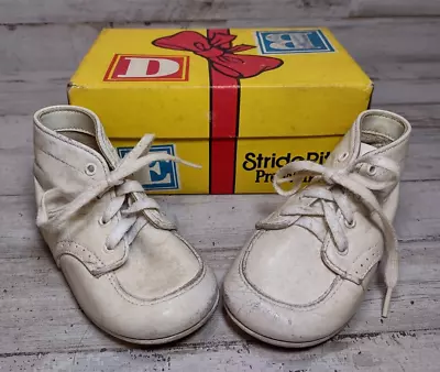 Vintage Stride Rite Pre-Walkers White Leather Baby Toddler Shoes Original Box • $7.82