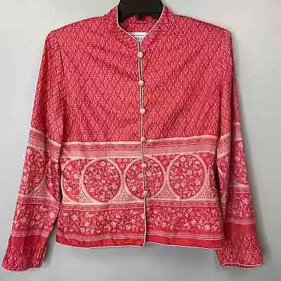 Adrianna Papell Textured Silk Jacket Women 8 Mao Collar Floral Print Long Sleeve • $19.99