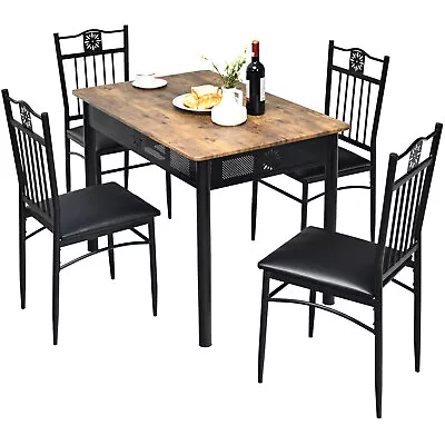 Costway 5PCS Dining Set Metal Table & 4 Chairs Kitchen Breakfast Furniture Black • $169.99