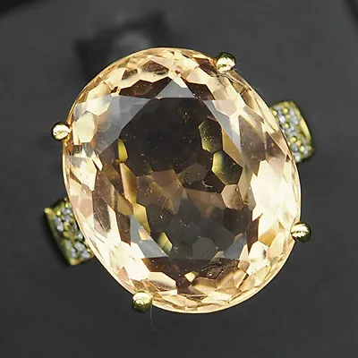 Morganite Peach Orange Oval 13.30 Ct.Sapp 925 Sterling Silver Gold Ring Size 6.5 • $38.83