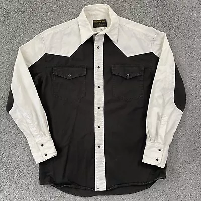 Vintage Rustler Wrangler Shirt Mens M Black White Western 90s Pearl Snap Pocket • $19.95