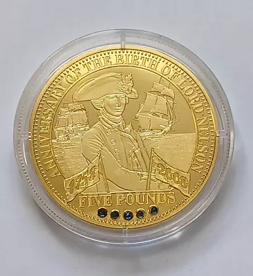 Gold Plated £5 Proof Coin - 250th Anniversary Admiral Lord Nelson Birth - CoA • £69.95