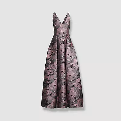 $550 Aidan Mattox Women's Purple V-Neck Floral Jacquard Gown Dress Size 8 • $176.38