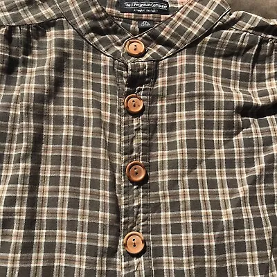 VTG J PETERMAN M BROWN PLAID POETS SHIRT Mandarin Collar BOHO MADE IN USA EUC🔥 • $29