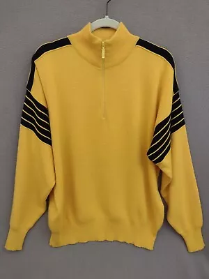 Meister Yellow Ski Sweater Wool Blend Men's Large Pullover Quarter Zip Hong Kong • $49.99