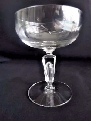 Tiffin Clear Cut Glass Debbie Champagne/Sherbet(s) Square Stem 17562 Air Bubble  • $8.50