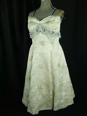 SOMMERS-HERBERY Vtg 50s Ivory Brocade Strapless Bead Party Dress-Bust 32/2XS-XS • $71.98