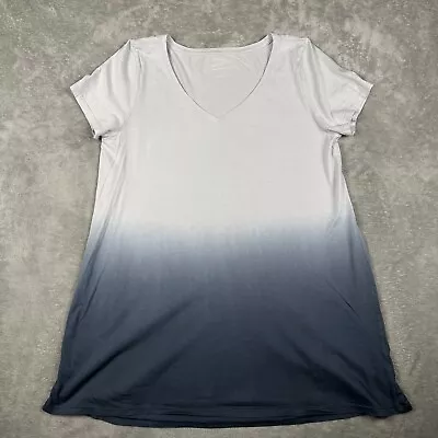 J Jill Shirt Womens Small Pure Jill Dip Dyed Elliptical Tee White Blue Ombré • $12.53