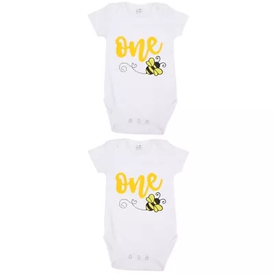  2 Pieces Cotton 1-Year-Old Birthday Short Sleeve Baby 1st Romper • £14.04