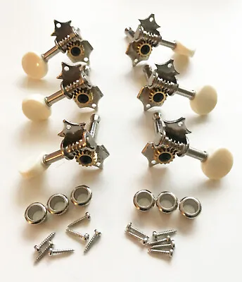 NEW Vintage Style Individual Guitar Tuners Chrome Ivoroid Oval Buttons • $19.95