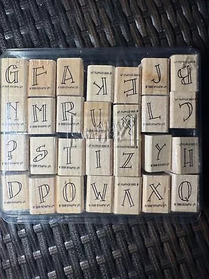 Stampin' Up Vintage 1998 Outline Alphabet Wood Mounted Rubber Stamps Full Set • $8