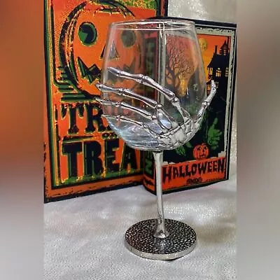 Skeleton Hand Stemmed Wine Glass  Halloween • $22