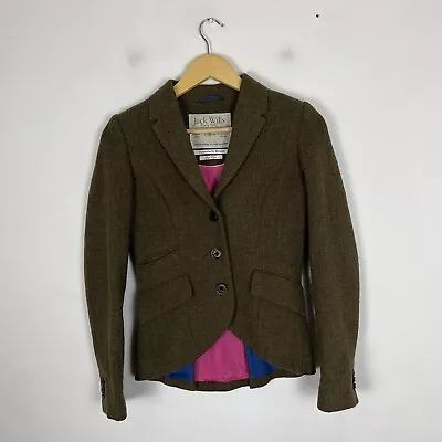 Jack Wills Tweed Jacket Blazer Women's UK 8 Green Wool Hacking Country • £49.95