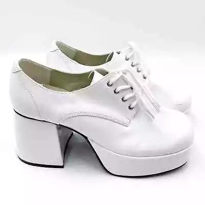 Funtasma Jazz Platform Oxford White Patent Lace Up Block Heel Sz S (8-9 Men) • $49