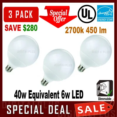3pcs Vanity G25 6W Led Bulb Globe Light Dimmable 40W Equivalent 2700k Warm White • $15.68