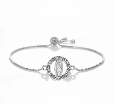 Virgen Mary De Guadalupe Jesus Silver Tone Adjustable Bracelet- Religious Gift • $8.99