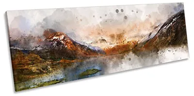 Lake District Gable Mountains Picture PANORAMA CANVAS WALL ART Print Brown • £39.99