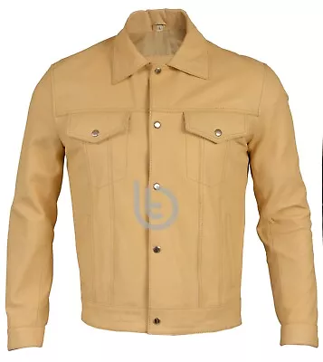 Trucker Men's Genuine Leather Shirt Real Sheep Skin Soft And Rider Jacket • $103.62