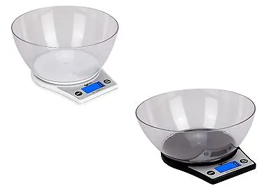 Electronic Digital 5000/1g Kitchen Cooking Black/White With Bowl Weighing Scales • £8.95