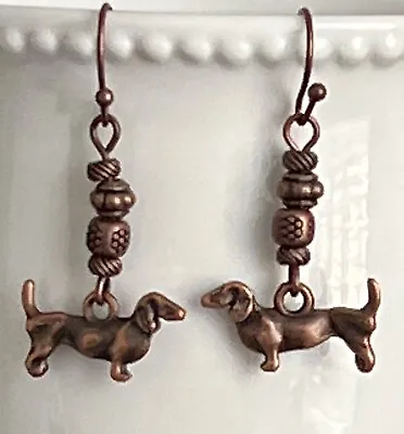 Copper Wiener Dog Earrings. Dachshund • $6.99