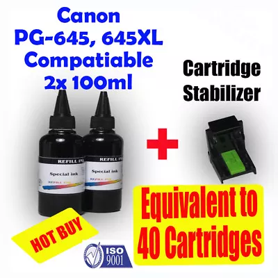 Canon Bulk Ink Refill Black PG645 PG645XL TS3460 TS3160 TR4560 MG2460/ 2 X 100ml • $16.50